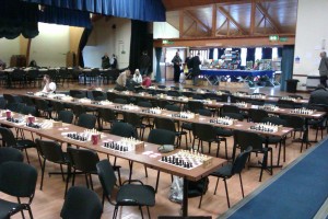 An empty playing hall just before the start of the final round.